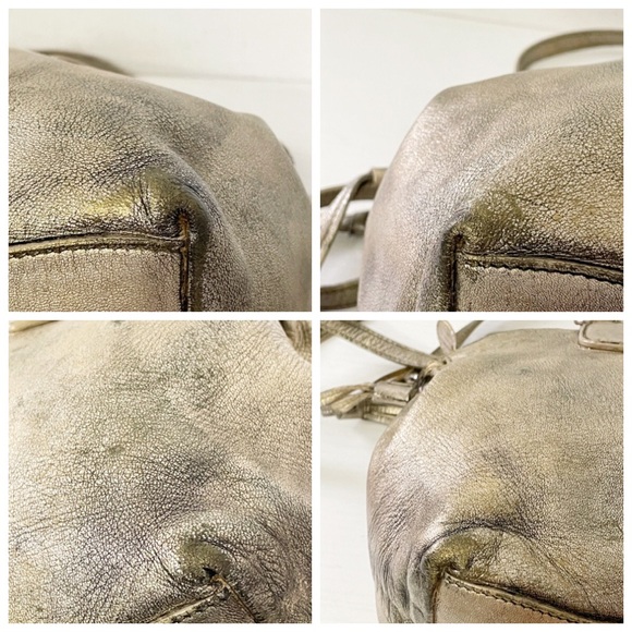 Prada distressed metallic gold nappa leather satchel bag triangle logo - Picture 4 of 11